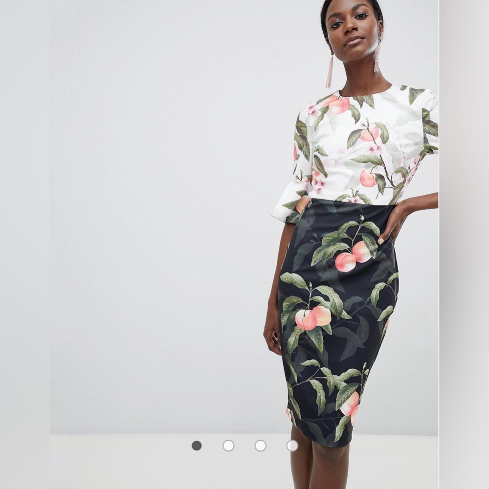 Ted Baker Areea Midi Dress in Peach Blossom size 2